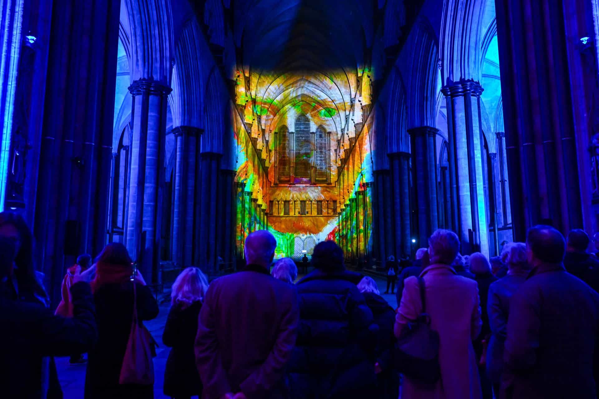 preview of sarum lights: illuminating art by luxmuralis takes place at salisbury cathedral