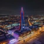 Blackpool Tower lights up to mark the 80th anniversary of VE Day
